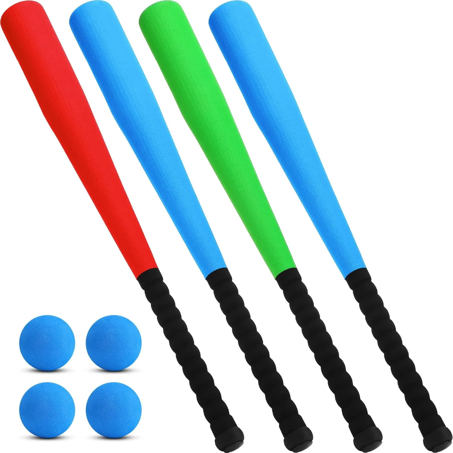 Wettarn 4 Pcs Foam Baseball Bat 24 Inches Foam Bat with Safe Soft Baseballs T Ball Set for Outdoor Indoor Sport Game Beginners Practice Playing Training