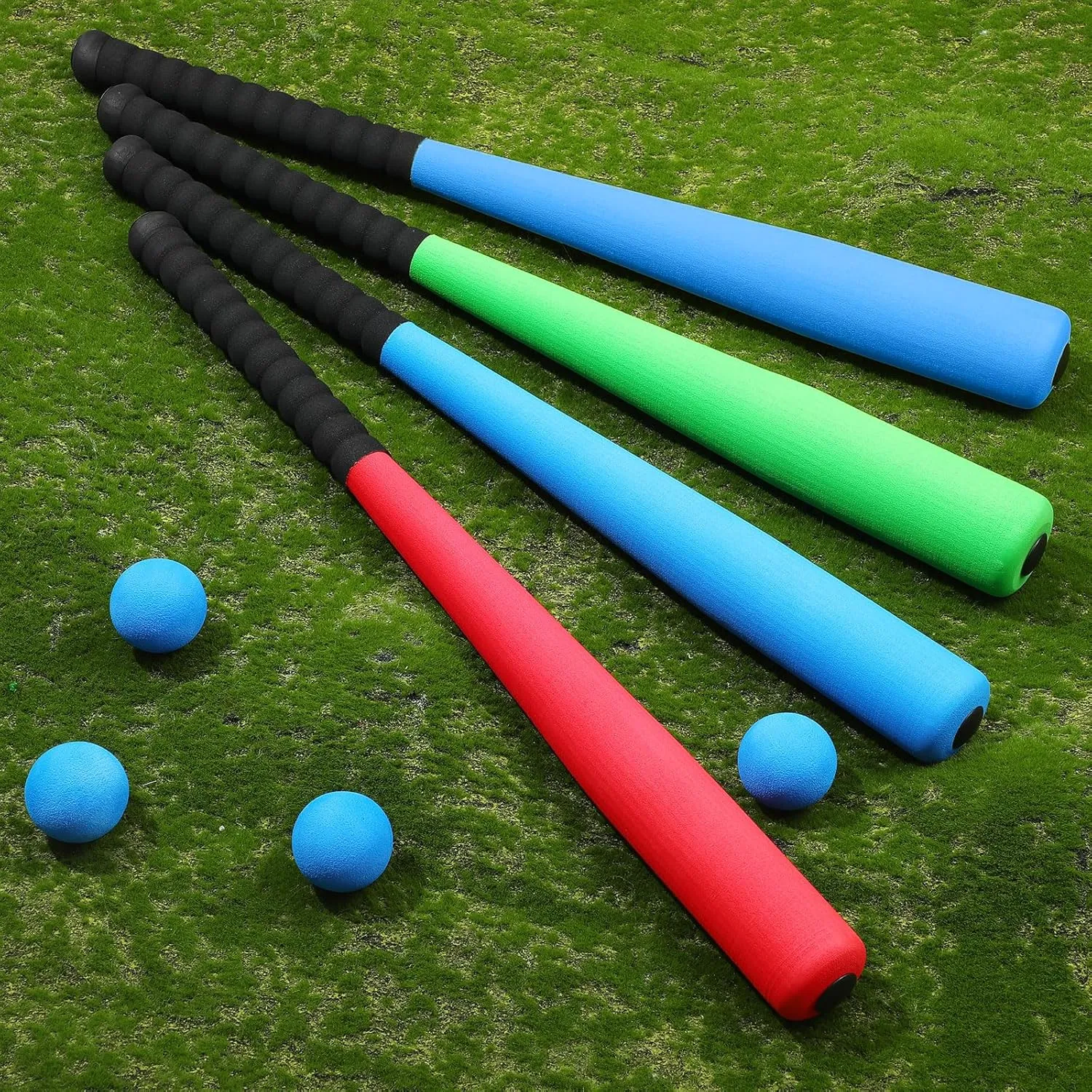 Wettarn 4 Pcs Foam Baseball Bat 24 Inches Foam Bat with Safe Soft Baseballs T Ball Set for Outdoor Indoor Sport Game Beginners Practice Playing Training