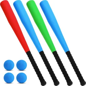 Wettarn 4 Pcs Foam Baseball Bat 24 Inches Foam Bat with Safe Soft Baseballs T Ball Set for Outdoor Indoor Sport Game Beginners Practice Playing Training
