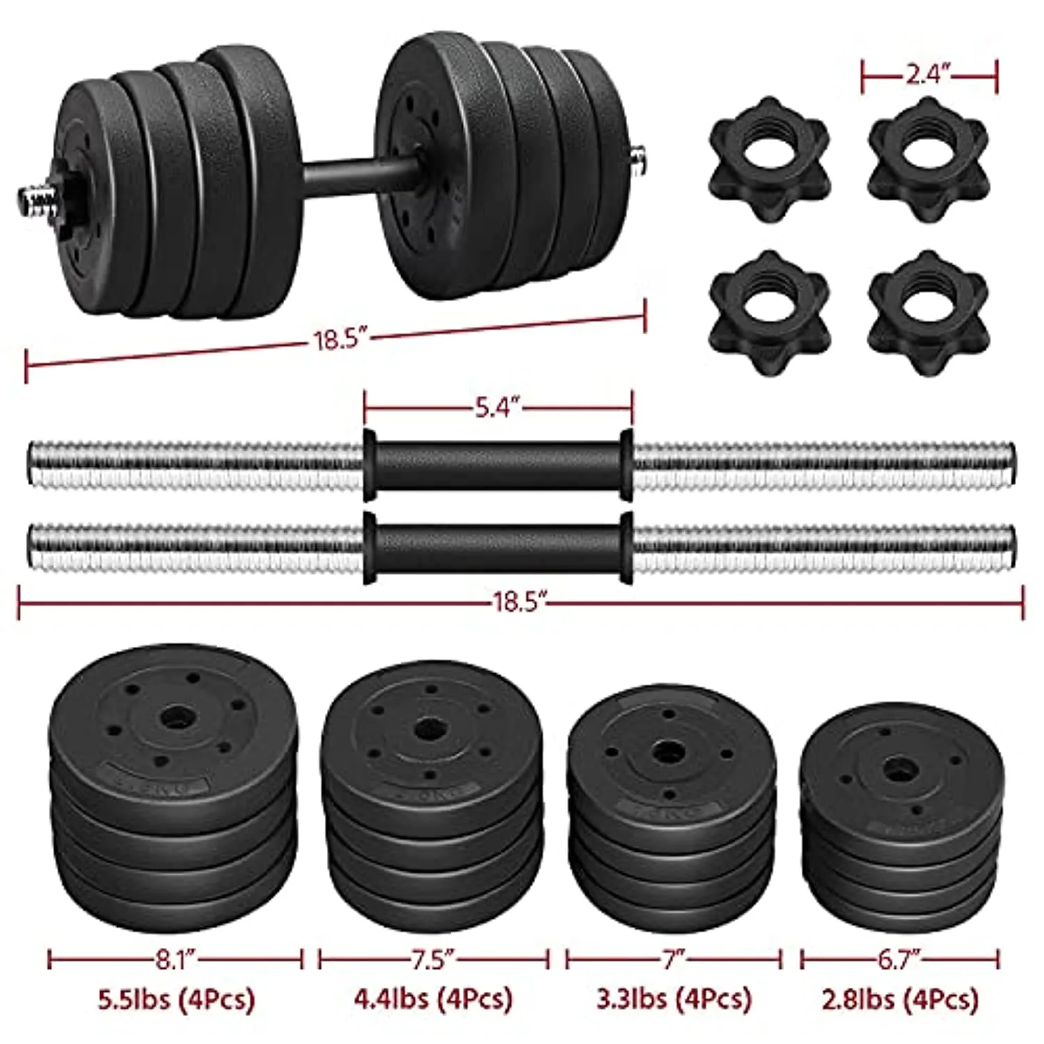 Yaheetech 66LB Adjustable Exercise & Fitness Dumbbells Set Dumbbell Pair Lifting Dumbbells Weight Set for Home Gym Strength Training w/Non Slip Grip