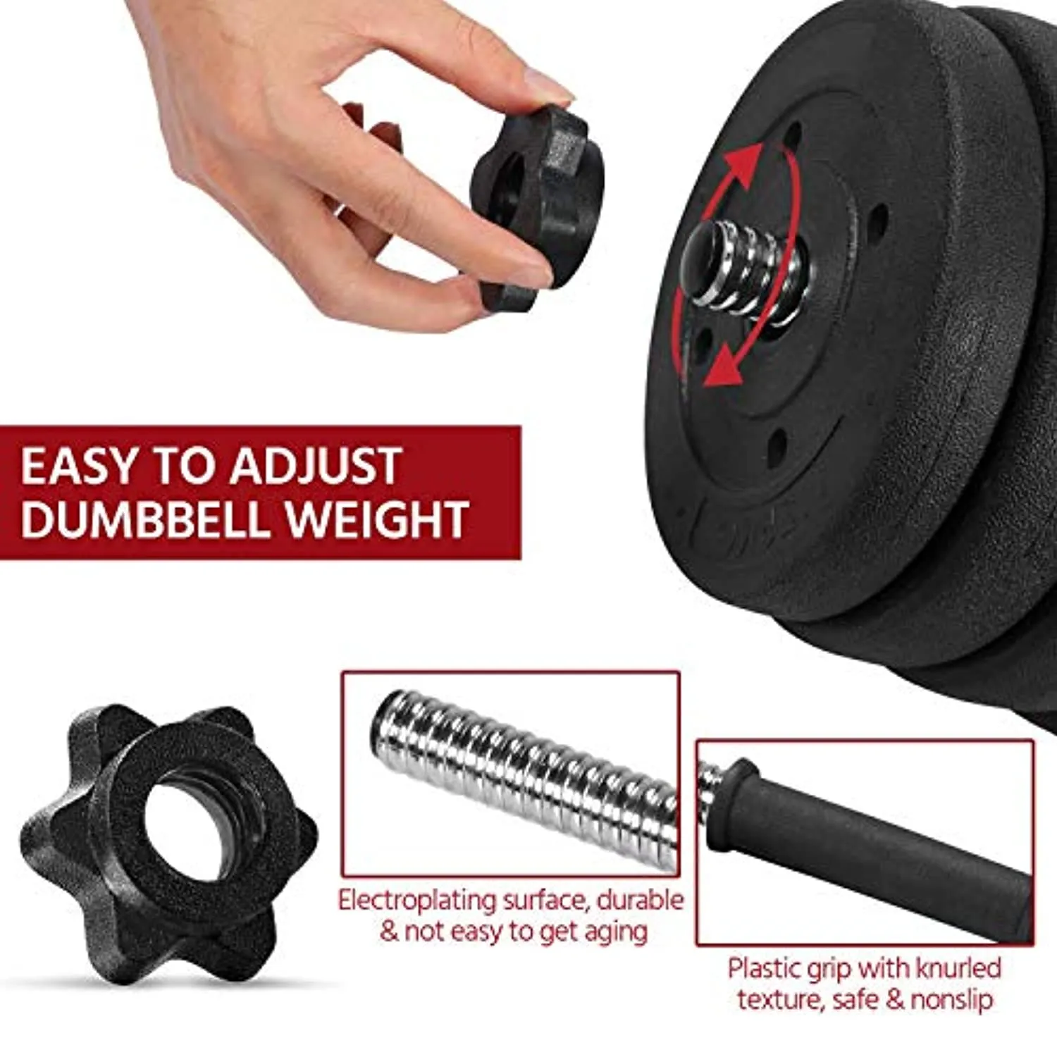 Yaheetech 66LB Adjustable Exercise & Fitness Dumbbells Set Dumbbell Pair Lifting Dumbbells Weight Set for Home Gym Strength Training w/Non Slip Grip
