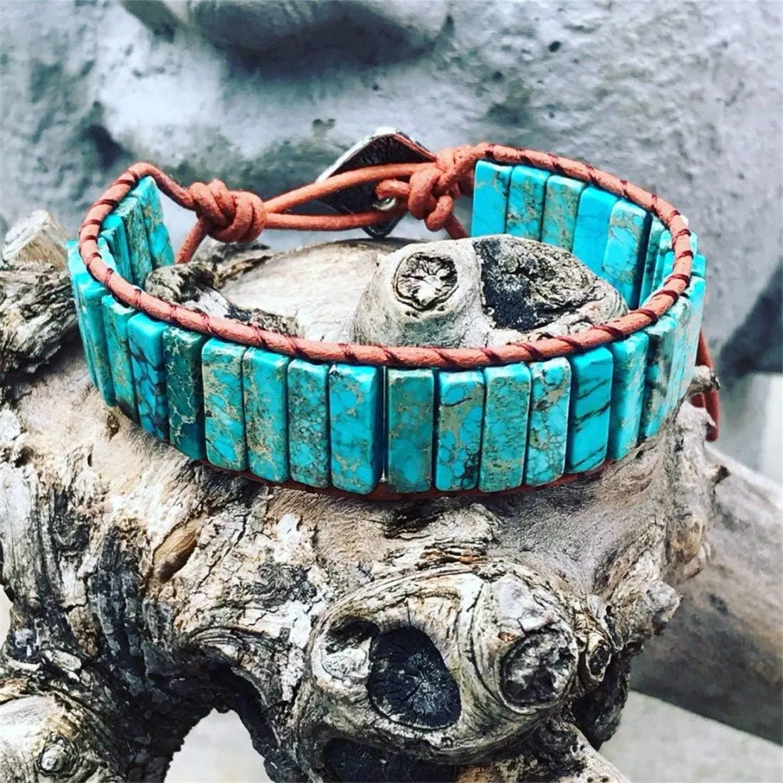 YGLINE Boho Handmade Wrap Leather Tube Crystal Stone Bracelet for Women