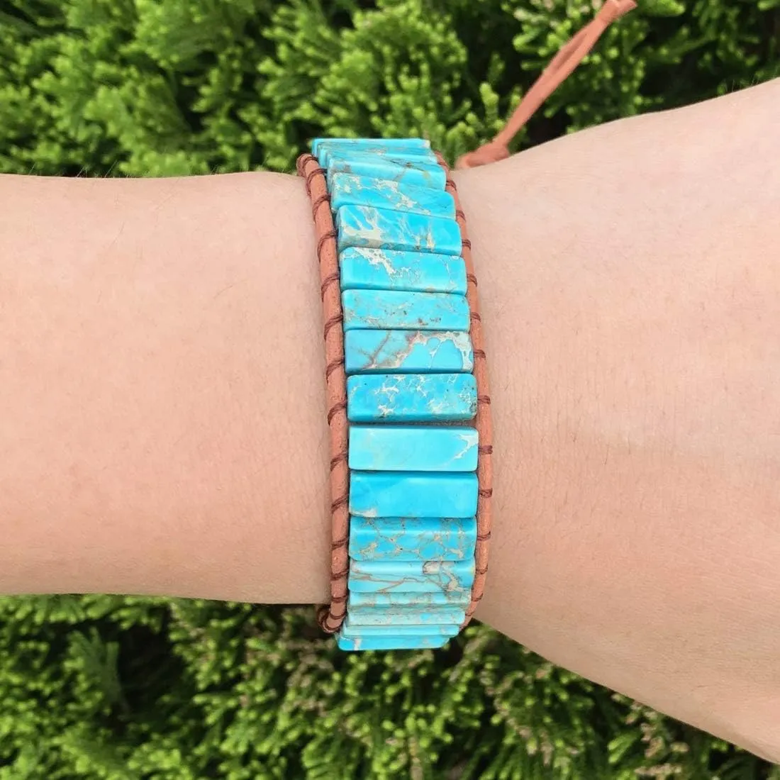 YGLINE Boho Handmade Wrap Leather Tube Crystal Stone Bracelet for Women