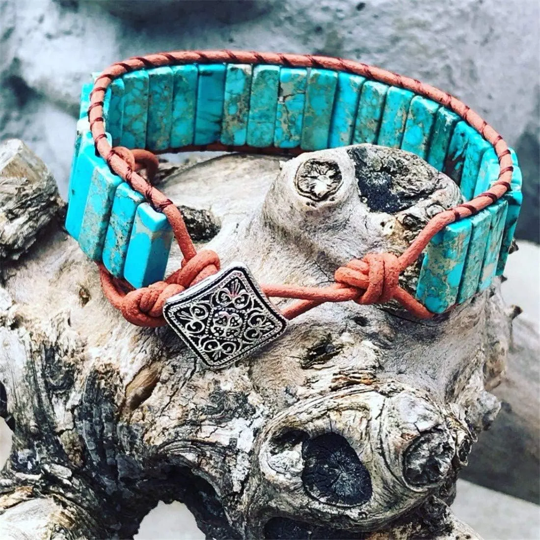 YGLINE Boho Handmade Wrap Leather Tube Crystal Stone Bracelet for Women